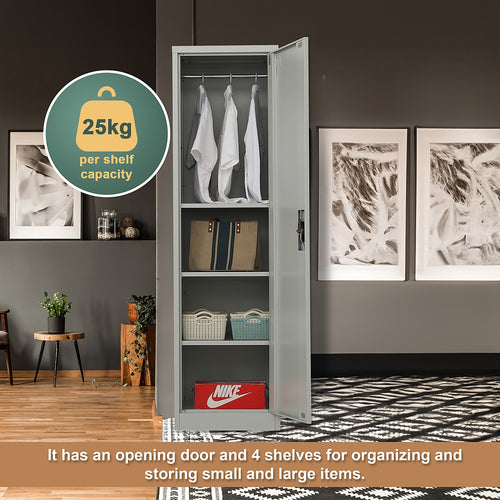 Single Door Metal Locker Cabinet - Grey without Legs