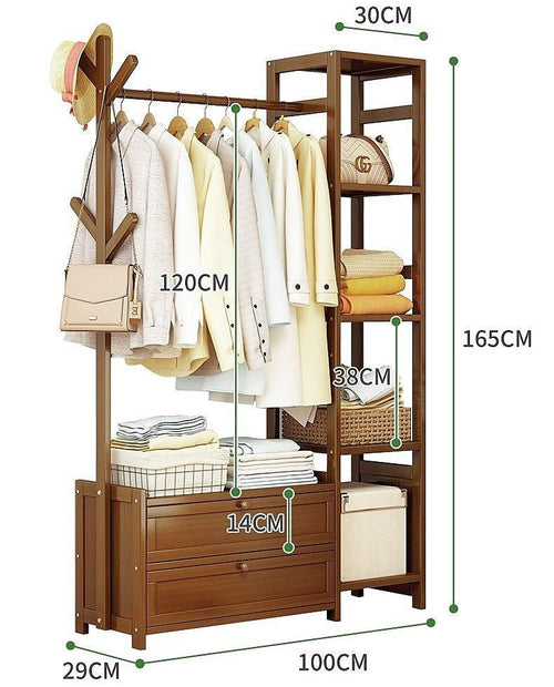 100cm Clothes Rack Stand Storage Shelves Modern Coat Tree - Dark Wood