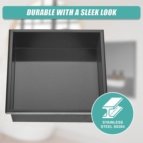 336 x 336 x 101mm Shower Niche Single Shelf Organizer No Tile Needed in Black Finish