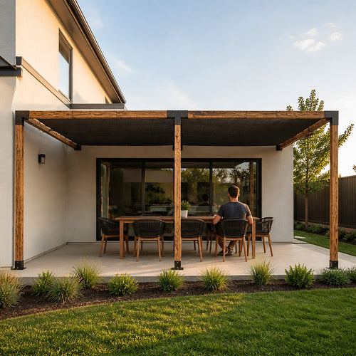 DIY Pergola Kit – Double Wall Mount with Black Screens Set with Brackets