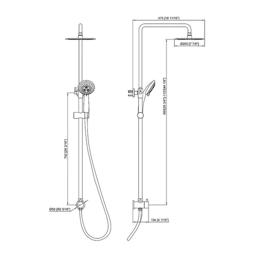 WELS 8" Chrome Rain Shower Dual Rounded Heads Set with Handheld