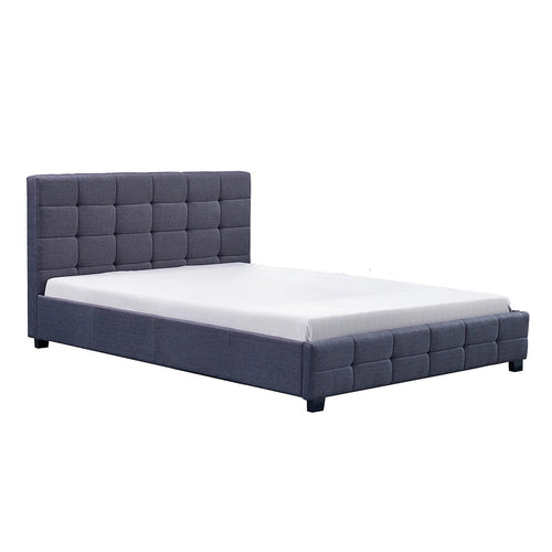 Queen Deluxe Grey Linen Fabric Upholstered Bed Frame with Headboard & Slats