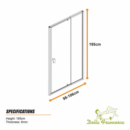 Semi-Frameless Shower Screen – Gunmetal, Front: (98~106)x195cm, No Side Return
