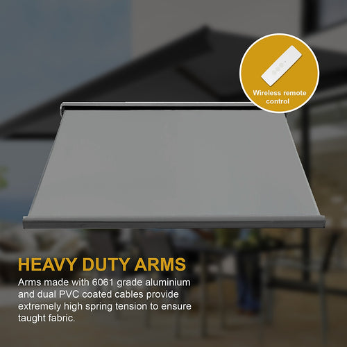 Heavy Duty Full Cassette Retractable Awning: Motorised 5.5x3m Grey Sunshade
