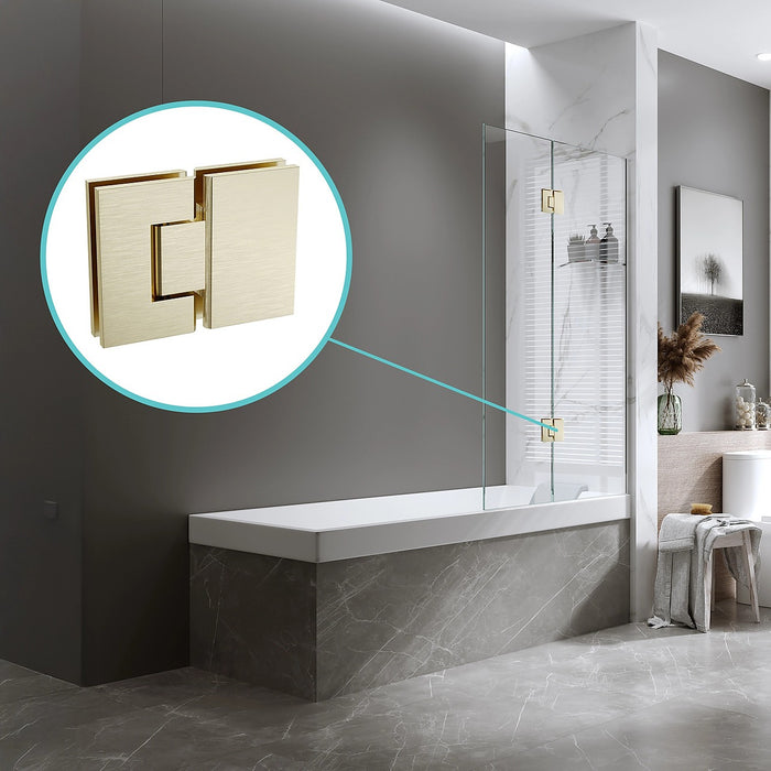 120cm Frameless Glass Bath Screen with Channel and Stainless Steel Hinges- Gold
