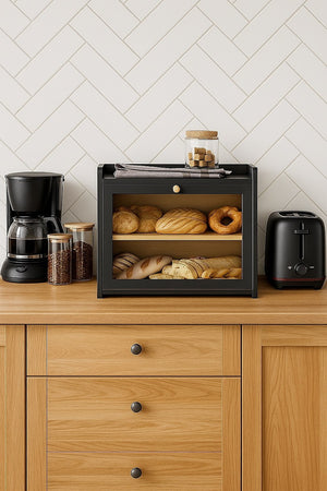 Black Bread Box – Large Kitchen Countertop Bread Storage