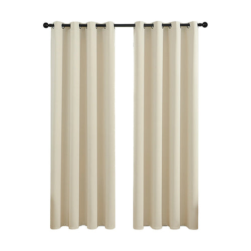 Cream 2X Blockout Curtains – Blackout Window Draperies Pair with Eyelets for Bedroom 132x213cm