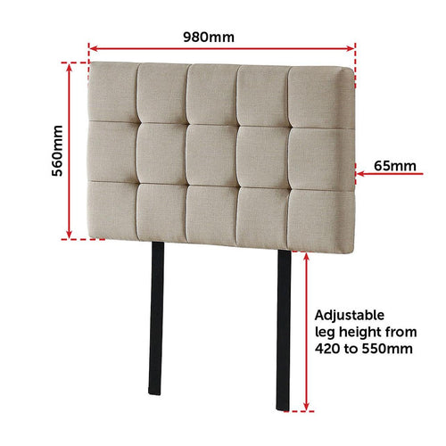 Beige Linen Fabric Single Deluxe Tufted Headboard Bedhead