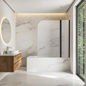 180° Black Pivot Door 6mm Safety Glass Bath Shower Screen By Della Francesca - 120 x 140cm