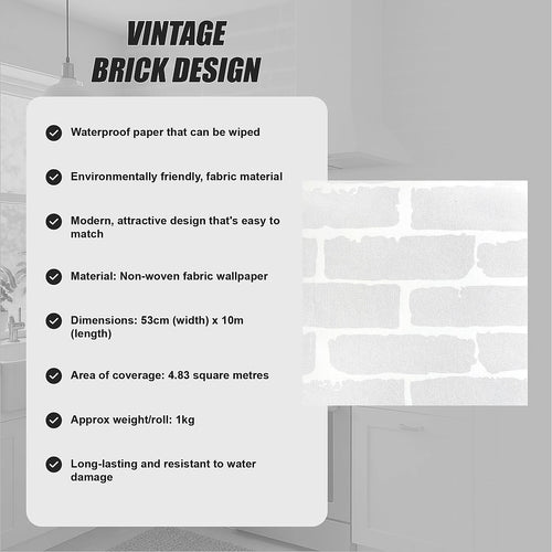 White Brick Wallpaper Vinyl Vintage