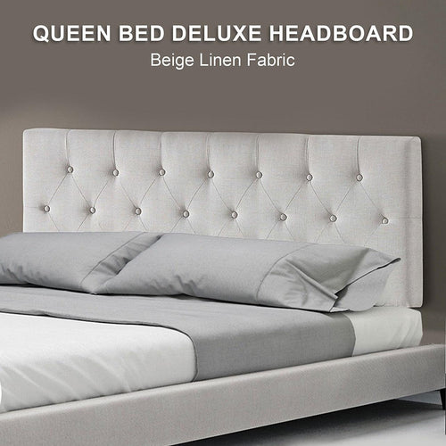 Queen Linen Fabric Deluxe Headboard Bedhead in Beige