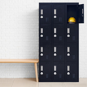 12-Door Locker – Black 3-Digit Combination Lock | Secure Storage for Office, Gym, School
