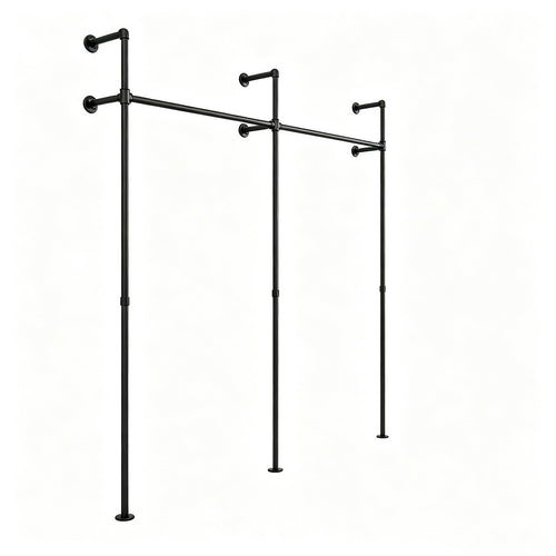Industrial Pipe Clothes Rack Wall Mounted 201cm Heavy Duty Black