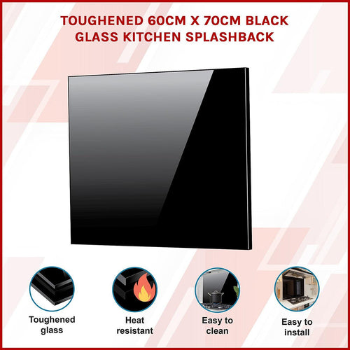 Toughened 60 x 70cm Black Glass Kitchen Splashback