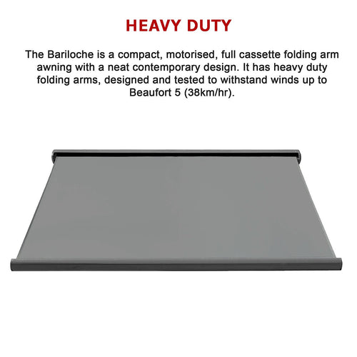 Heavy Duty Full Cassette Retractable Awning: Motorised 5.5x3m Grey Sunshade