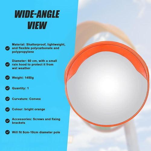 60cm Round Convex Mirror Blind Spot Safety Traffic Driveway Shop Wide Angle