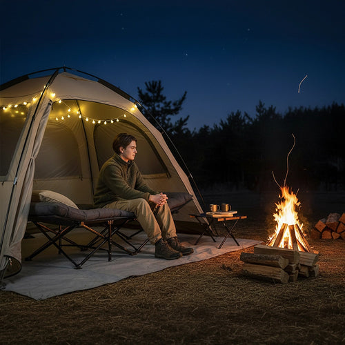 Camping Bed Elevated Cot with Mattress Foldable Outdoor Adult Sleeping Bed