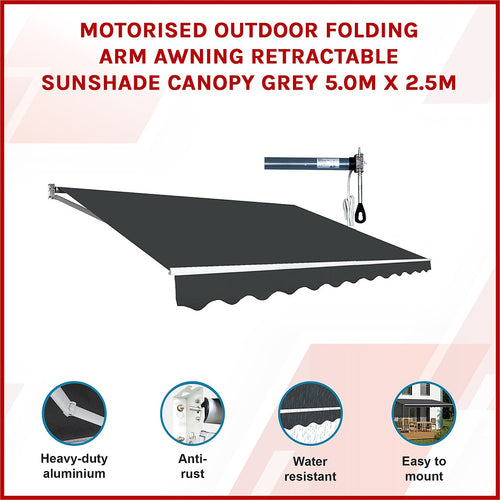 Automatic Retractable Awning 5x2.5m - Grey Outdoor Wall Sunshade