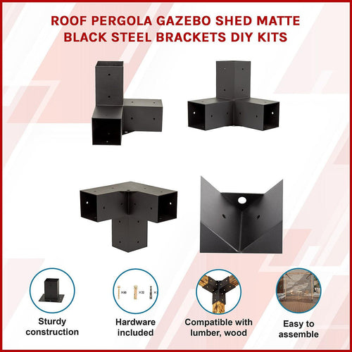 Roof Pergola Gazebo Shed Matte Black Steel Single Wall Mount Brackets DIY Kits