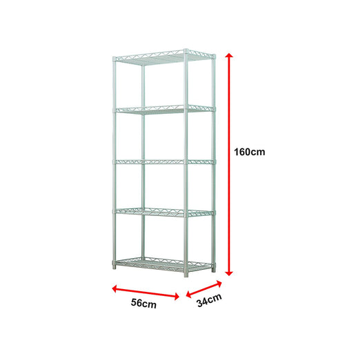 5 Tier Silver Metal Storage Rack Shelving Wire Shelf