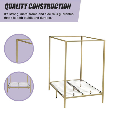 4 Four Poster Double Bed Frame - Gold