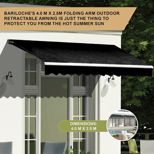 Outdoor Folding Arm Retractable Sunshade Awning in Black - 4x2.5m