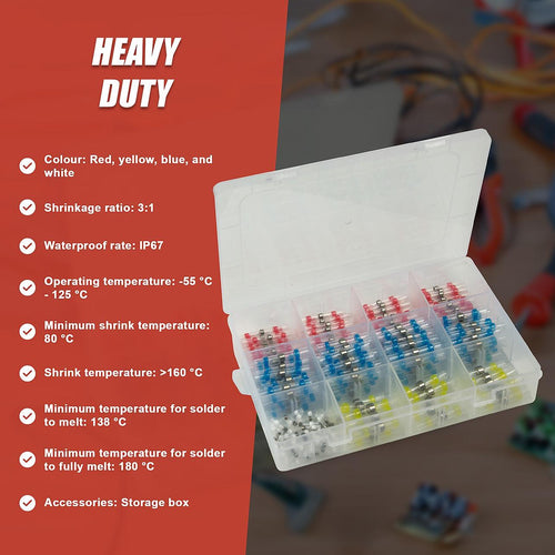 250PCS Waterproof Solder Seal Sleeve Heat Shrink Butt Wire Connectors Terminals  
