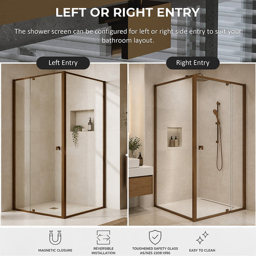 Semi-Frameless Shower Screen – Dust Brown, Front: (98~106)x195cm, Side: (98~101)x195cm