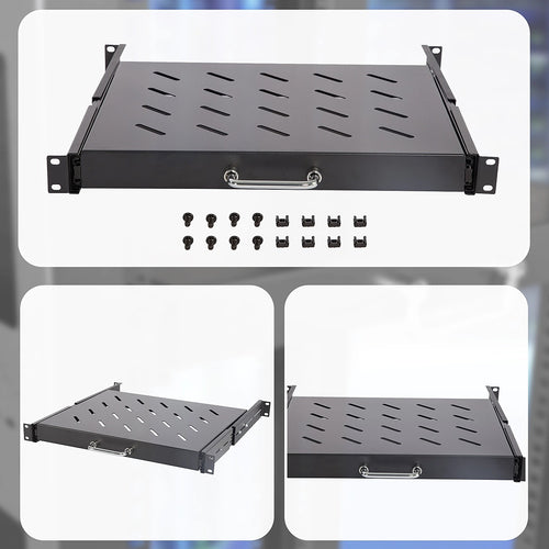 1U 19” 4-Post Sliding Server Rack Shelf – Adjustable 15”-22” Mount for Network Equipment