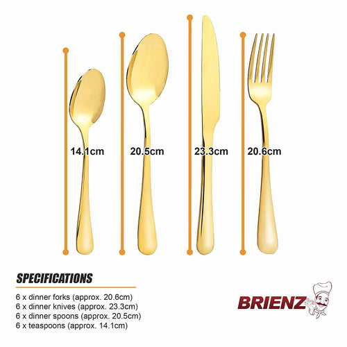 24 Piece Gold Cutlery Set Stainless Steel Dinnerware