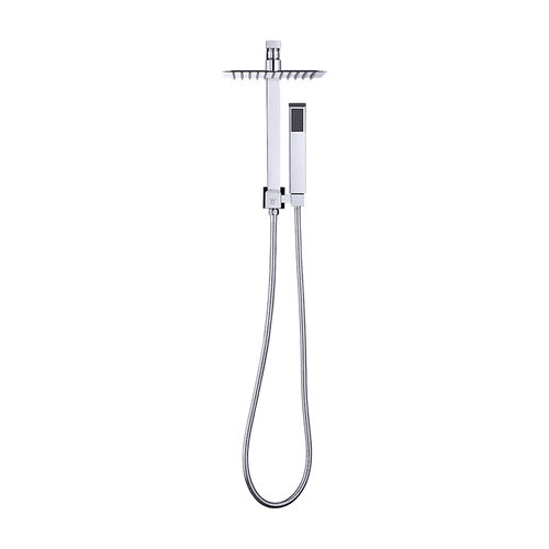 WELS 8" Rain Shower Head Set Square Dual Heads Faucet High Pressure Hand Held