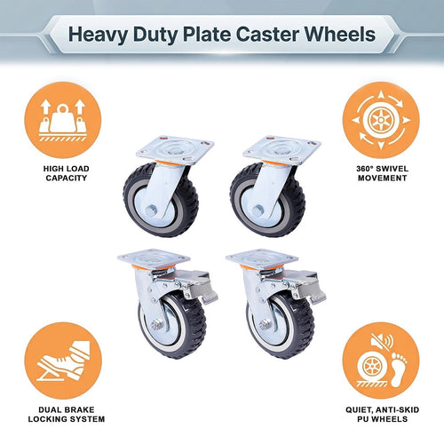 150mm Heavy Duty Plate Caster Wheels Set of 4 1200kg Swivel