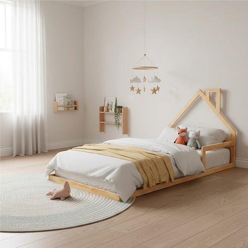 Low Bed for Kids - Wood Pine Wood Single Floor Bed