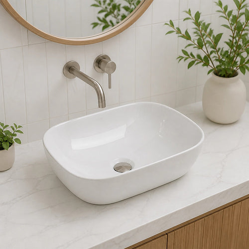 Ceramic Bathroom Basin – Vanity Sink Above Counter Top Mount Bowl for Modern Bathrooms