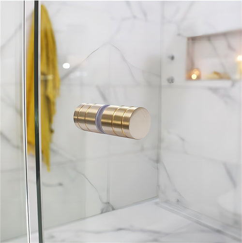 90x80cm Corner Frameless Shower Screen with Gold Wall U-Brackets and Brass Hinges, Round Knob Handle