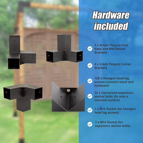 Roof Pergola Gazebo Shed Matte Black Steel Single Brackets DIY Kits