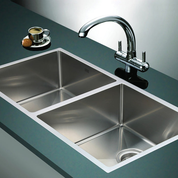 1.2mm Handmade Double Stainless Steel Sink with Waste - 865x440mm