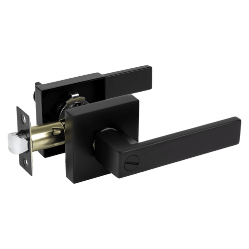 Door Handle Set Lever Privacy Function Square Black