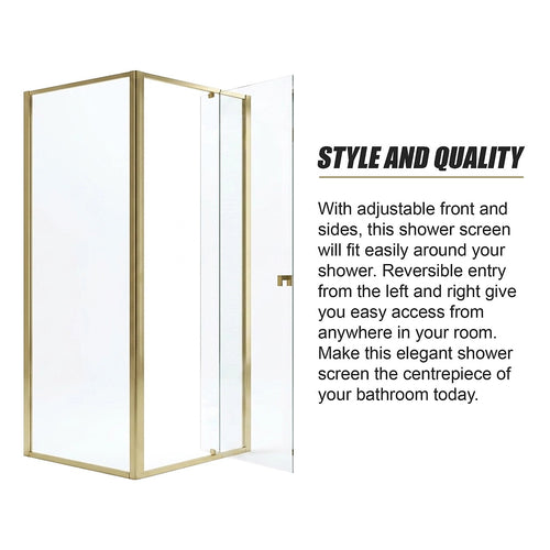 Adjustable Semi Frameless Shower Screen Front: (74~82)x195cm with Gold Hardware and Side: (77~80)x195cm