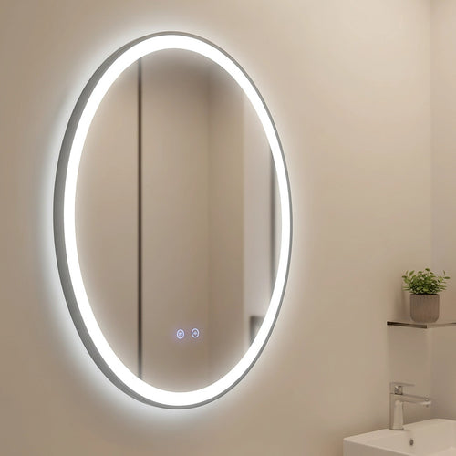 60x80cm Oval LED Mirror – Anti-Fog Illuminated Wall Mirror for Bathroom or Living Room
