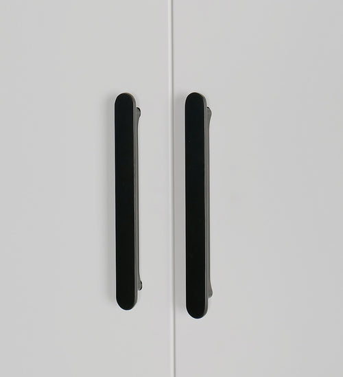 160cm 4-Door White Steel Hanging and Shelf Wardrobe, Above Storage - Black Handle