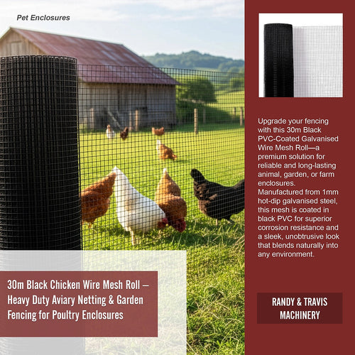 30m Black Chicken Wire Mesh Roll – Heavy Duty Aviary Netting & Garden Fencing for Poultry
