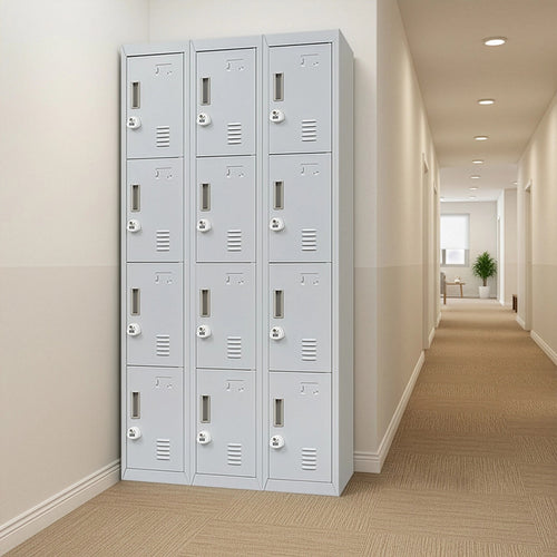 12-Door Locker – Grey with 3-Digit Combination Lock | Secure Storage for Office, Gym or School Use