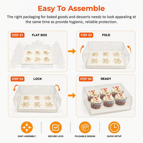 Cupcake Boxes 10-Pack – Clear PVC Dessert Packaging
