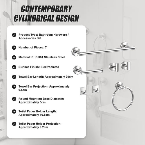 7 Piece Bathroom Accessories Set SUS 304 Stainless Steel Hardware