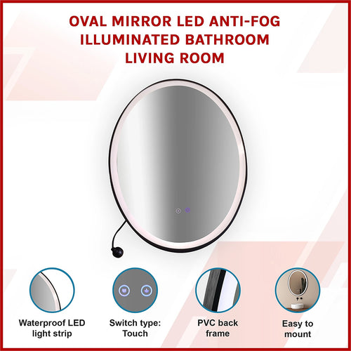 Oval Mirror LED Anti-Fog Illuminated Bathroom Living Room