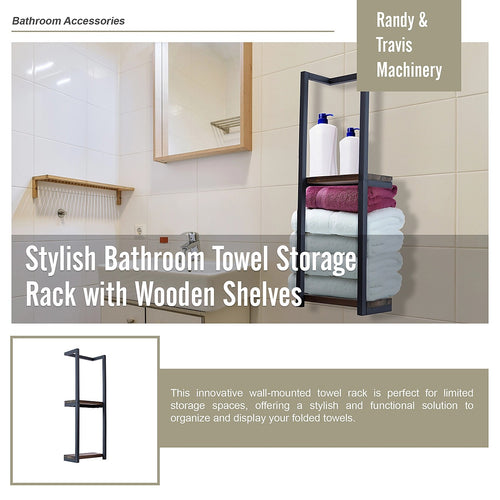 Stylish Bathroom Towel Storage Rack with Wooden Shelves