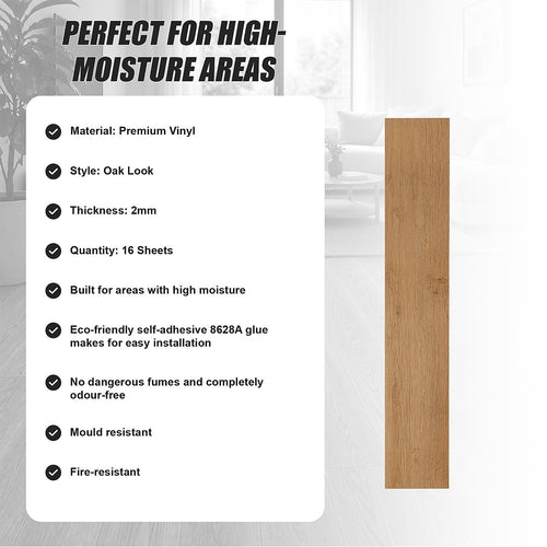 Self Adhesive Vinyl Floor Tiles Peel & Stick Flooring Oak Look 16 Pack 2.3m²