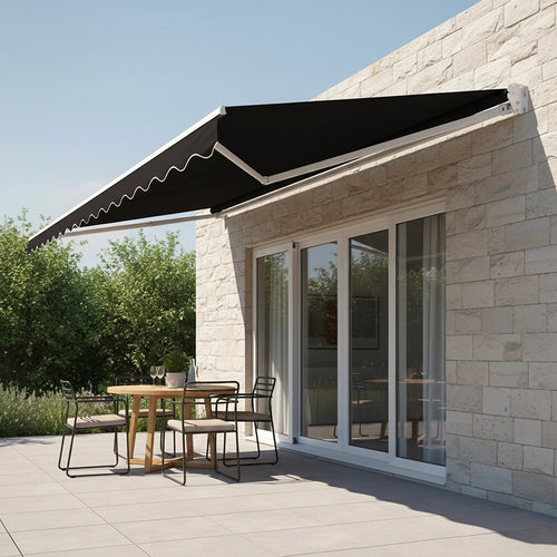 Outdoor Awning Black - 4x3m Retractable Sunshade
