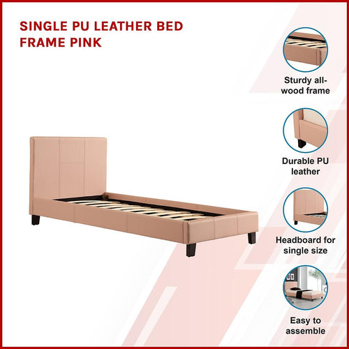 Single Bed Frame Pink PU Leather